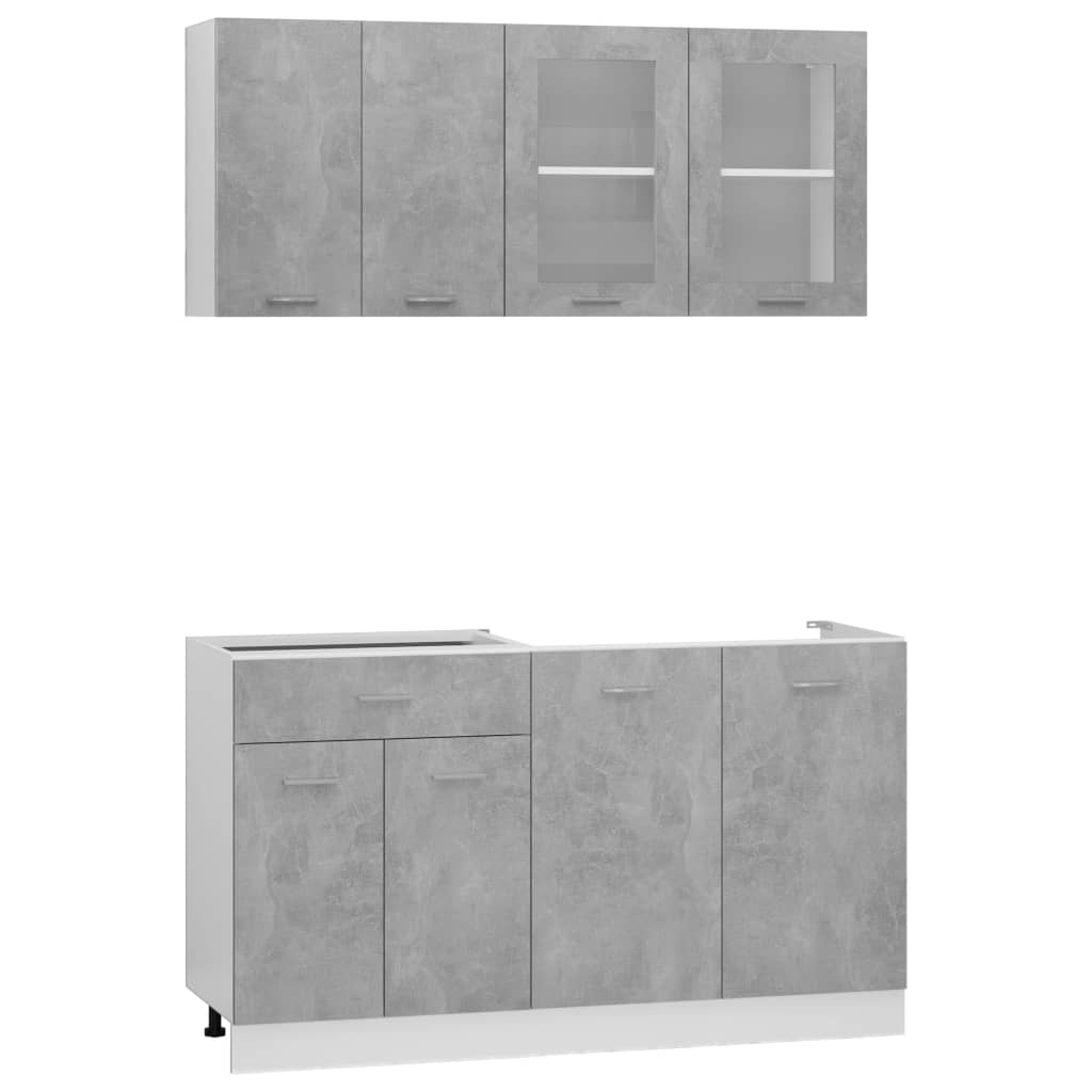 vidaXL Kjøkkenskapsett 4 deler betonggrå sponplate