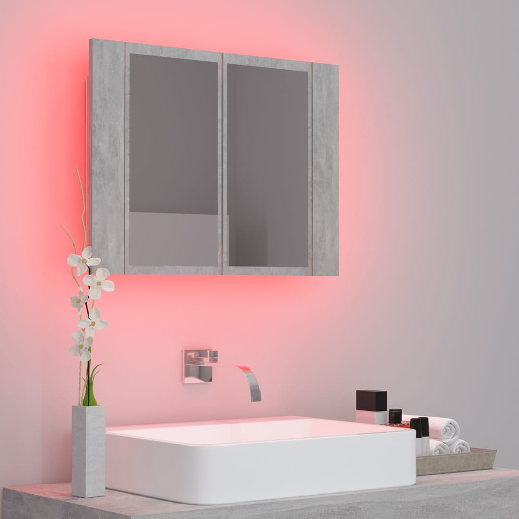 vidaXL LED-speilskap betonggrå 60x12x45 cm akryl