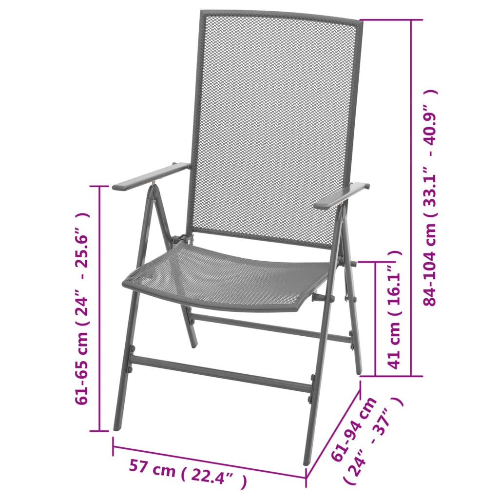 vidaXL Bistrosett med brettbare stoler 3 deler stål antrasitt