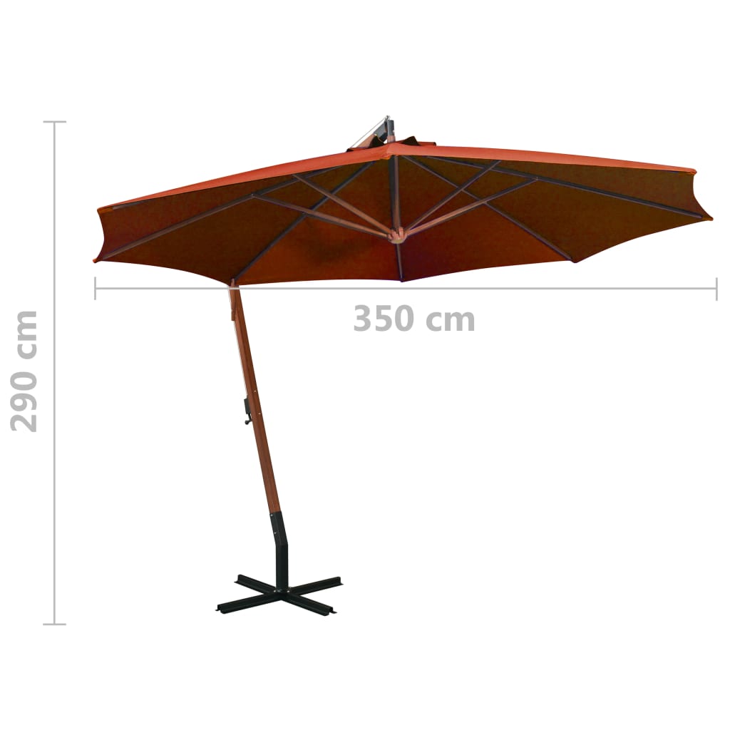 vidaXL Hengende parasoll med stolpe terrakotta 3,5x2,9 m heltre gran