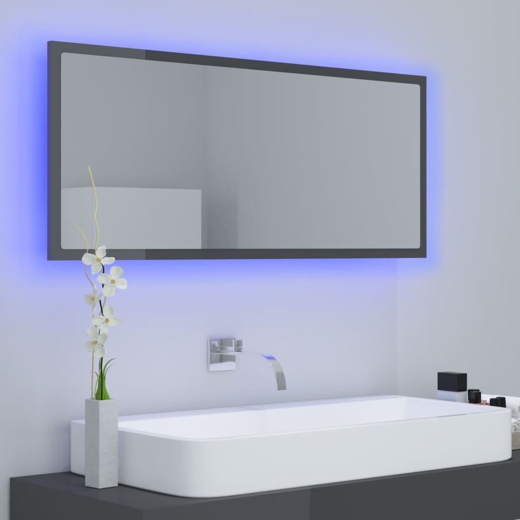 vidaXL LED-badespeil høyglans grå 100x8,5x37 cm akryl