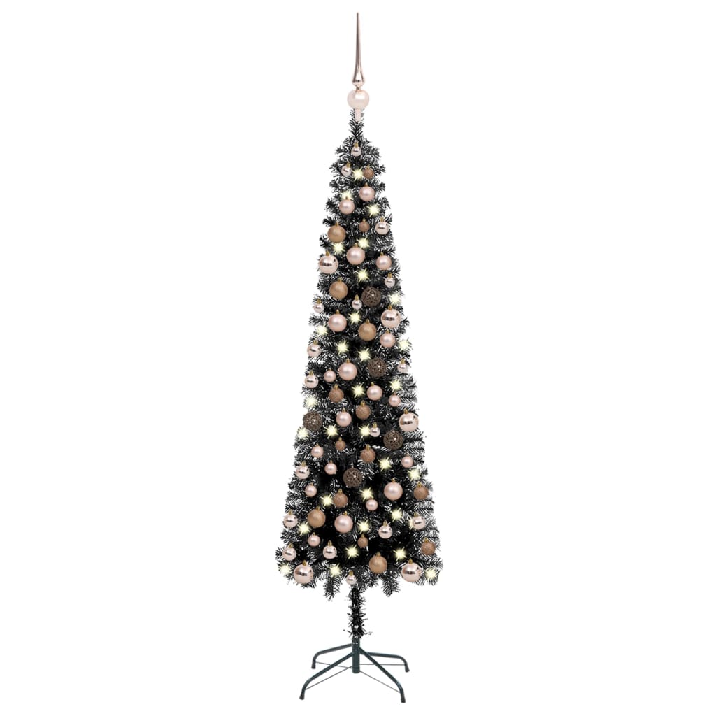 vidaXL Slankt juletre med LED og kulesett svart 120 cm