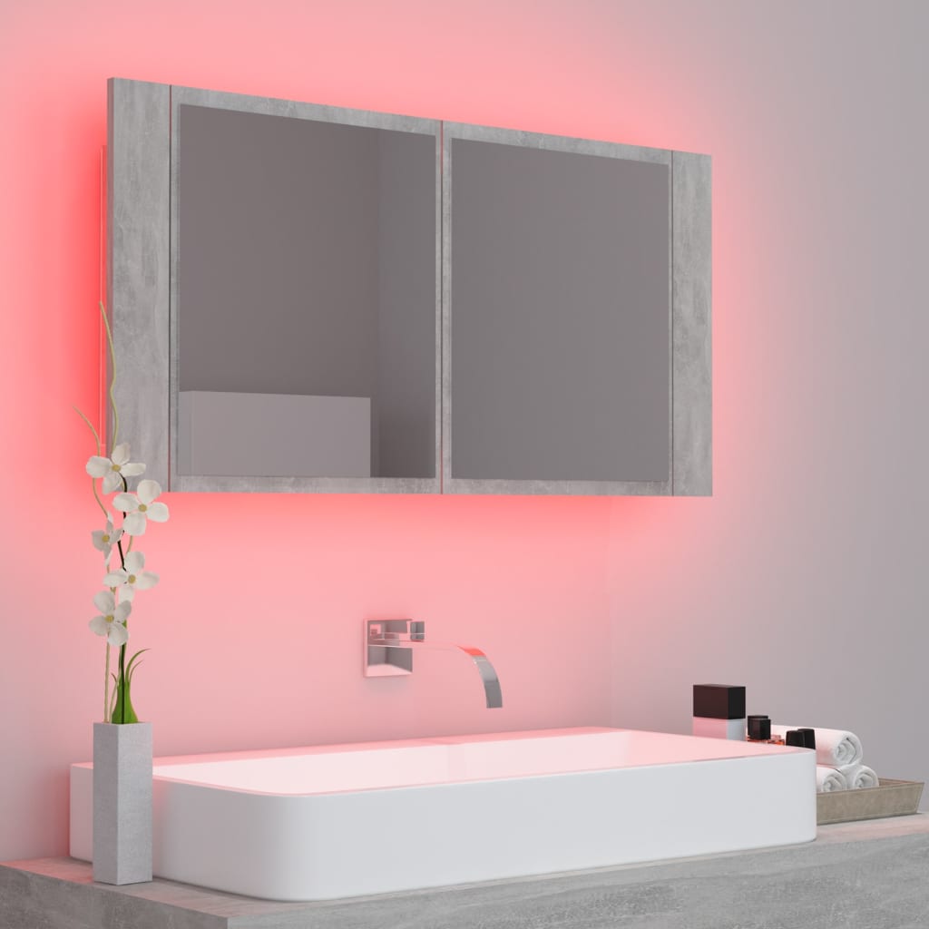 vidaXL LED-speilskap betonggrå 90x12x45 cm akryl