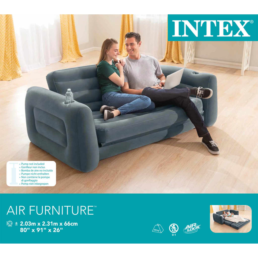 Intex Oppblåsbar stol 203x231x66 cm mørkegrå