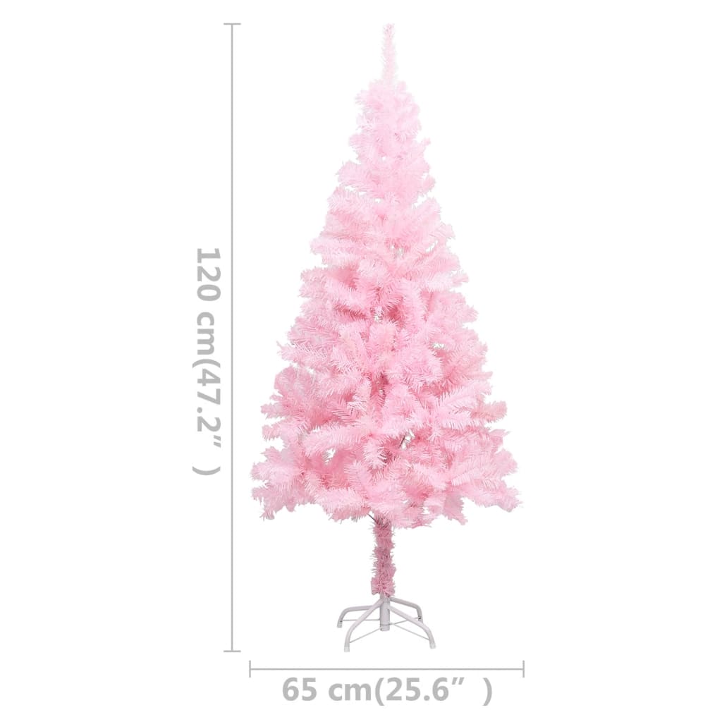 vidaXL Forhåndsbelyst kunstig juletre med kulesett rosa 120 cm PVC