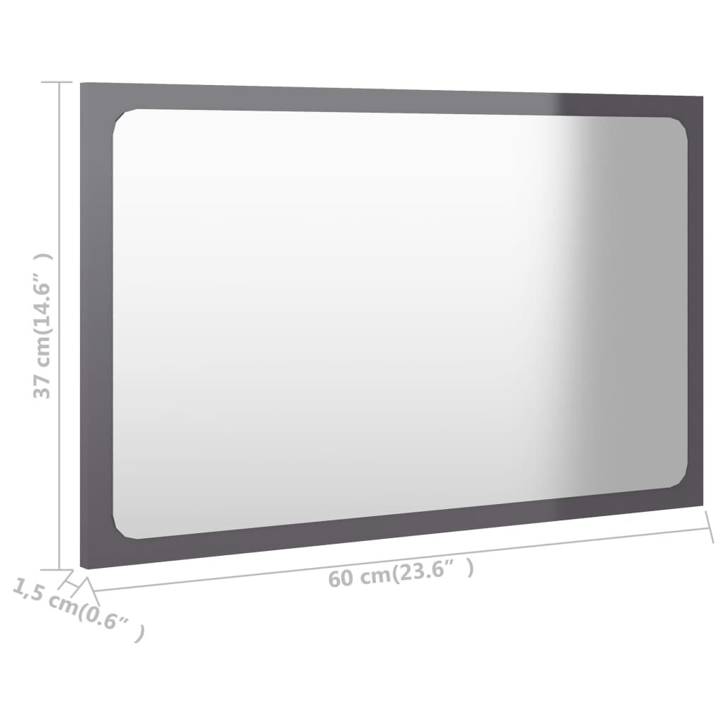 vidaXL Baderomsspeil høyglans grå 60x1,5x37 cm sponplate