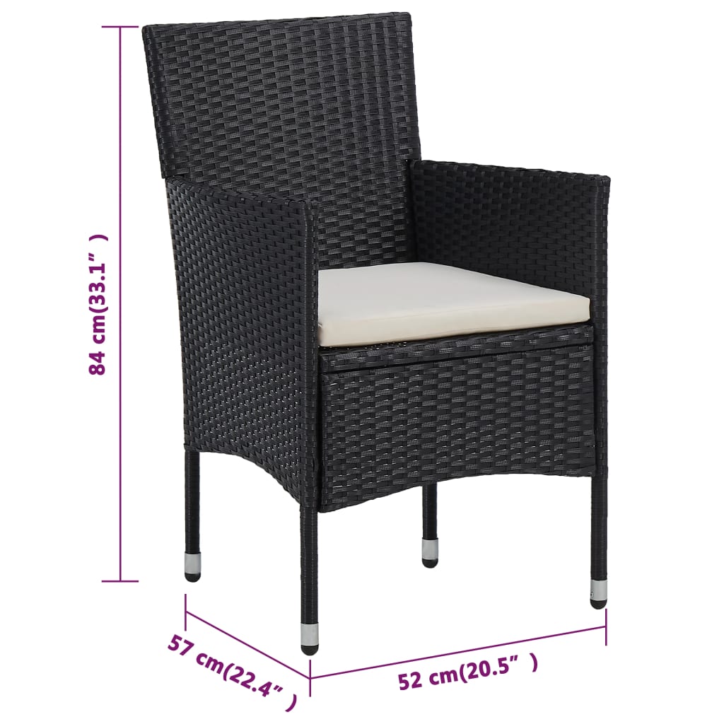 vidaXL Utendørs spisestoler 2 stk svart polyrotting
