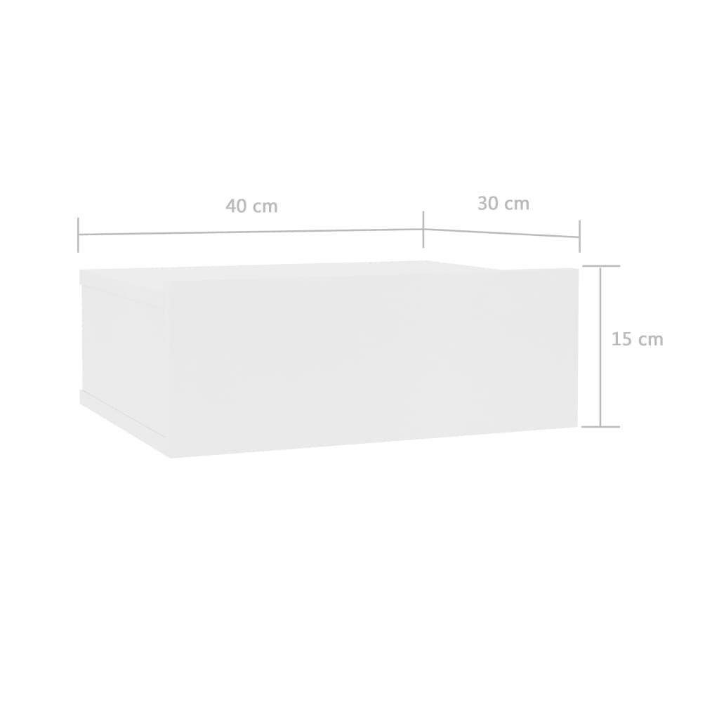 vidaXL Flytende nattbord hvit 40x30x15 cm sponplate