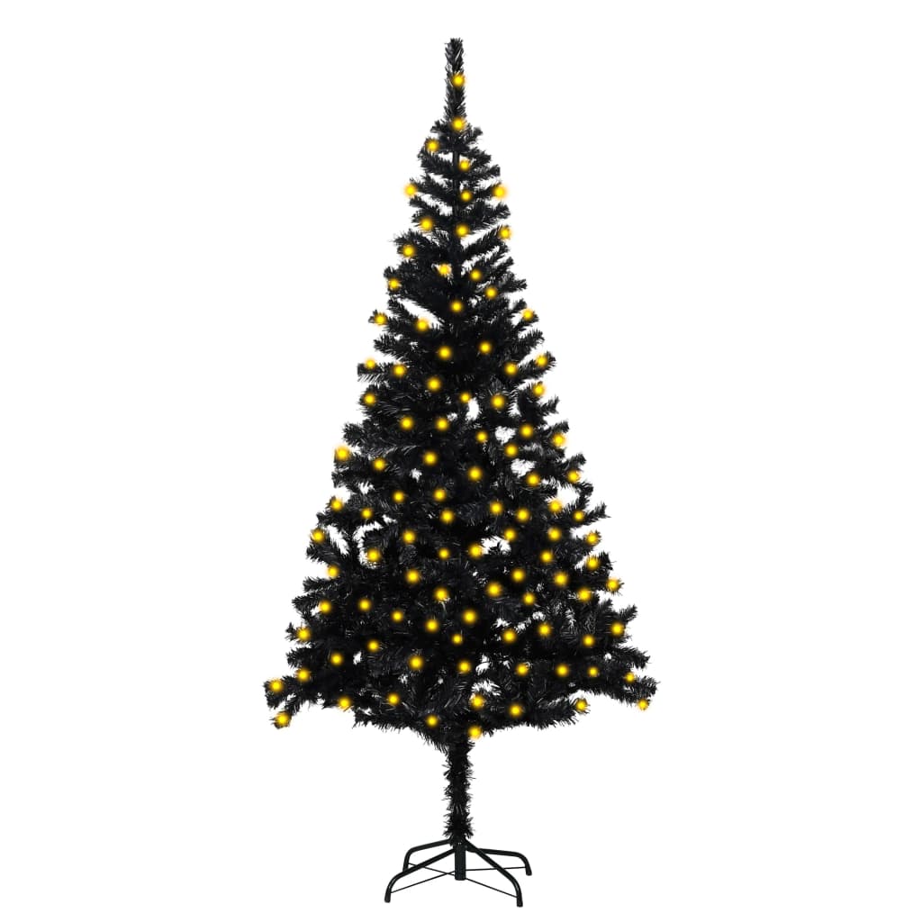 vidaXL Forhåndsbelyst kunstig juletre med stativ svart 180 cm PVC