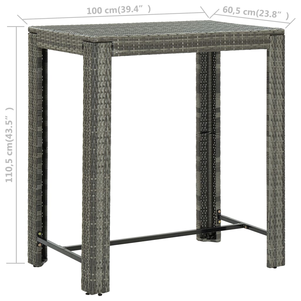 vidaXL Utendørs barbord grå 100x60,5x110,5 cm polyrotting