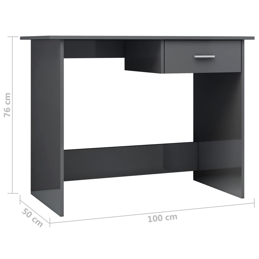 vidaXL Skrivebord høyglans grå 100x50x76 cm sponplate
