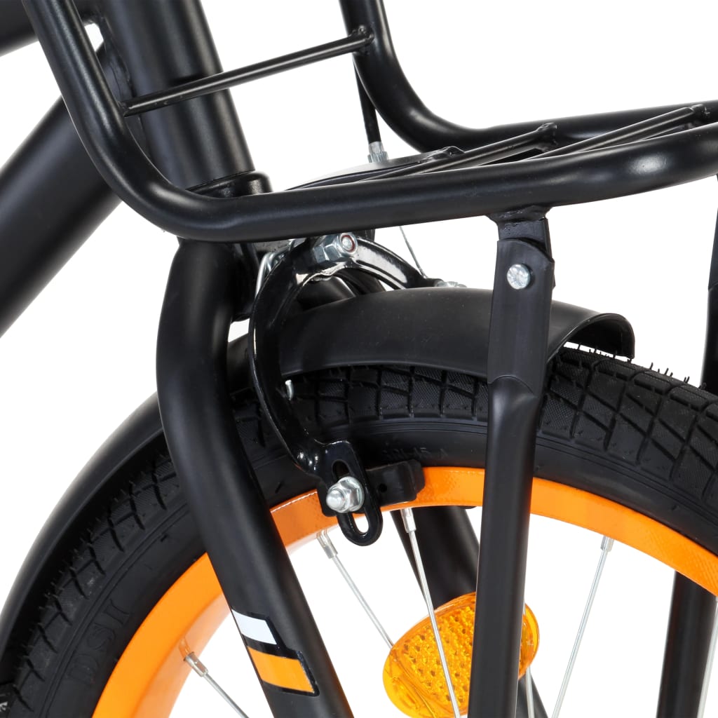 vidaXL Barnesykkel med bagasjebrett foran 18 tommer svart og oransje