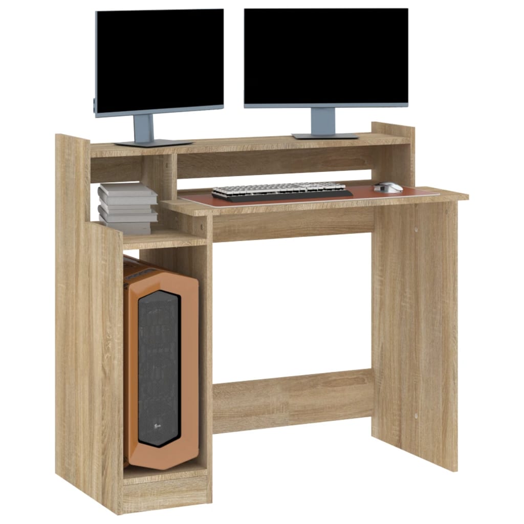 vidaXL Skrivebord med LED-lys sonoma eik 97x45x90 cm konstruert tre