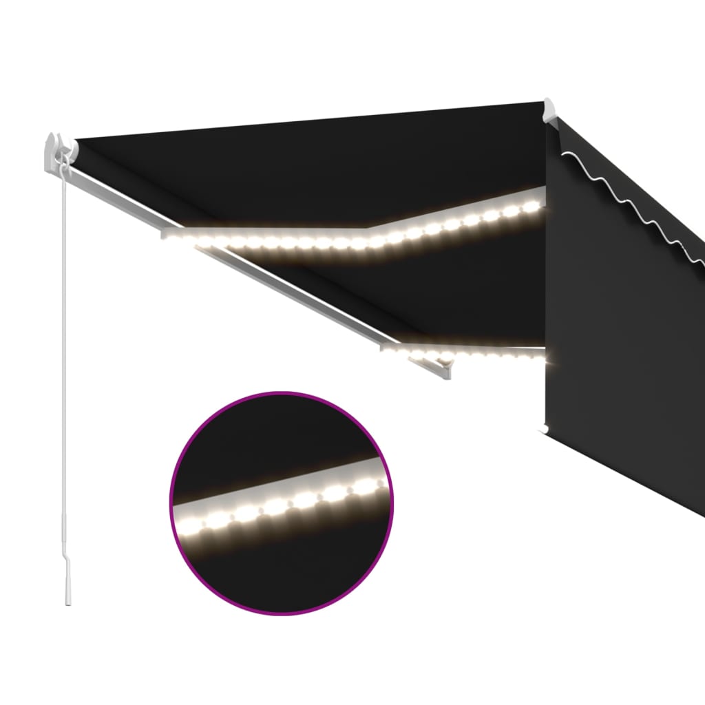 vidaXL Manuell uttrekkbar markise rullegardin og LED 3x2,5 m antrasitt