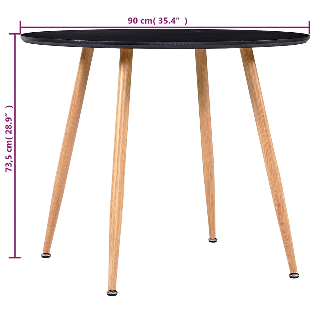 vidaXL Spisebord svart og eik 90x73,5 cm MDF