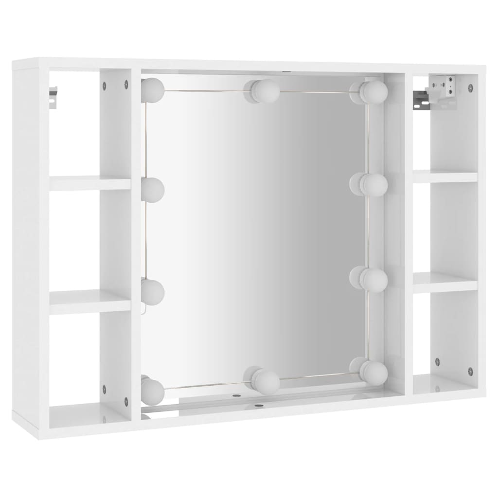 vidaXL Speilskap med LED høyglans hvit 76x15x55 cm