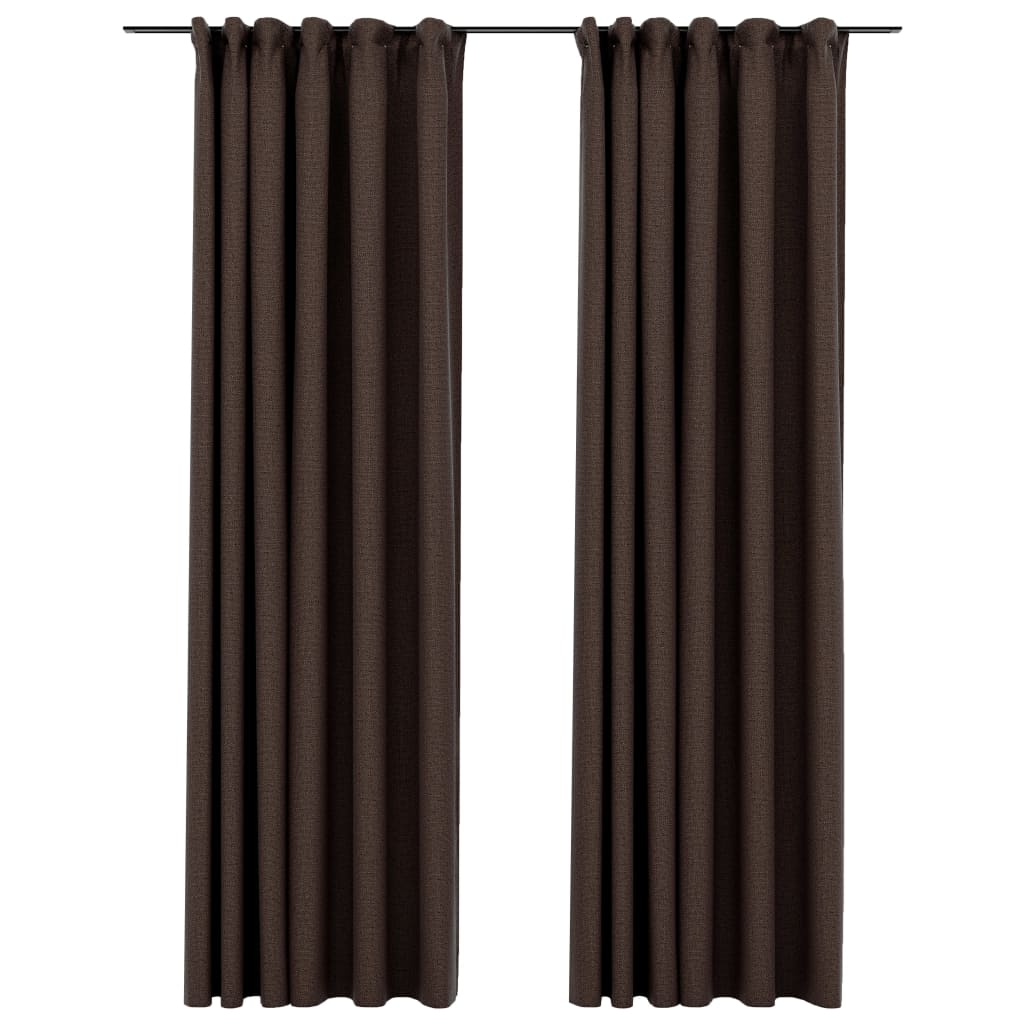 vidaXL Lystette gardiner kroker og lin-design 2 stk gråbrun 140x245 cm