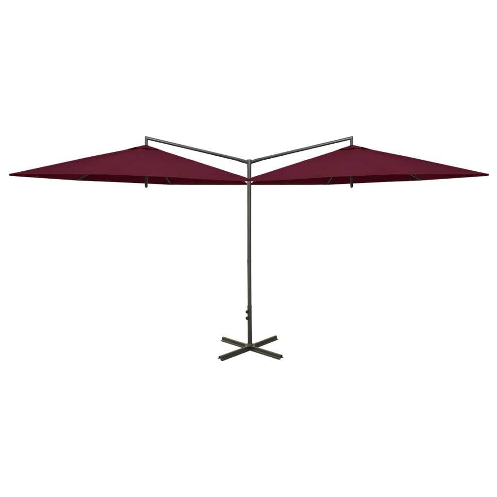 vidaXL Dobbel parasoll med stålstolpe vinrød 600 cm