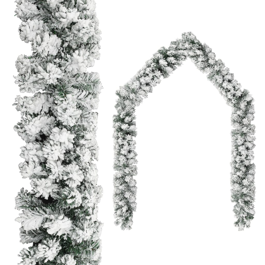 vidaXL Julegirlander med LED og flokket snø grønn 5 m PVC
