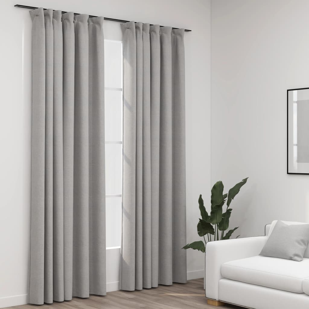vidaXL Lystette gardiner med kroker og lin-design 2 stk grå 140x245 cm