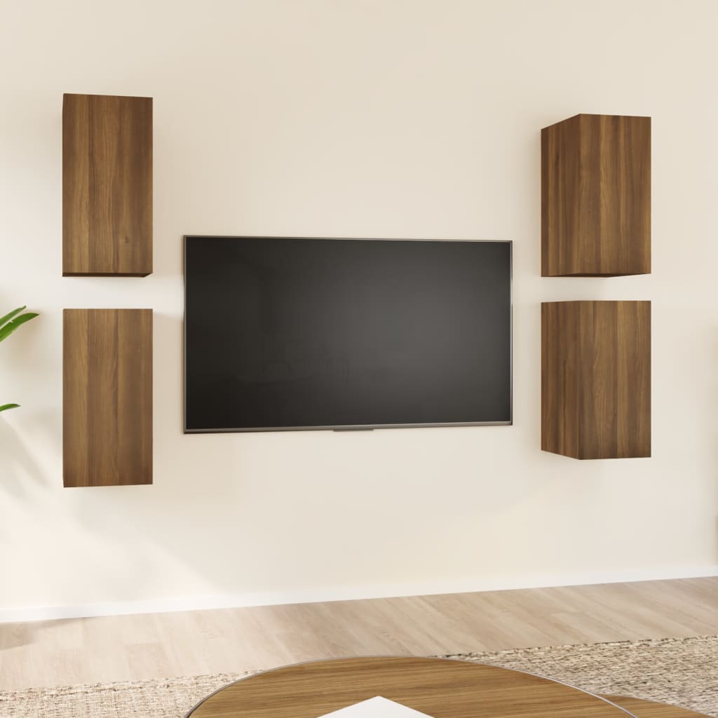 vidaXL TV-benker 4 stk brun eik 30,5x30x60 cm konstruert tre
