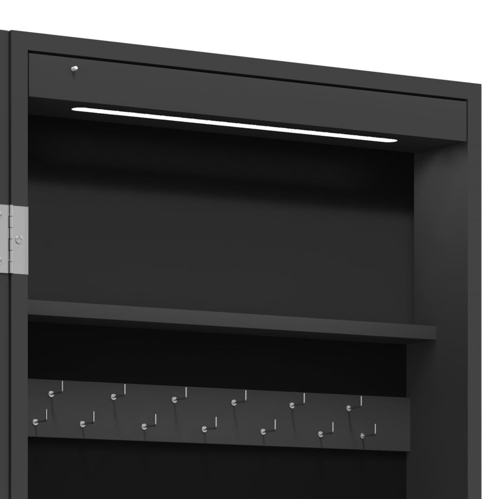 vidaXL Smykkeskap med speil og LED-lys frittstående svart