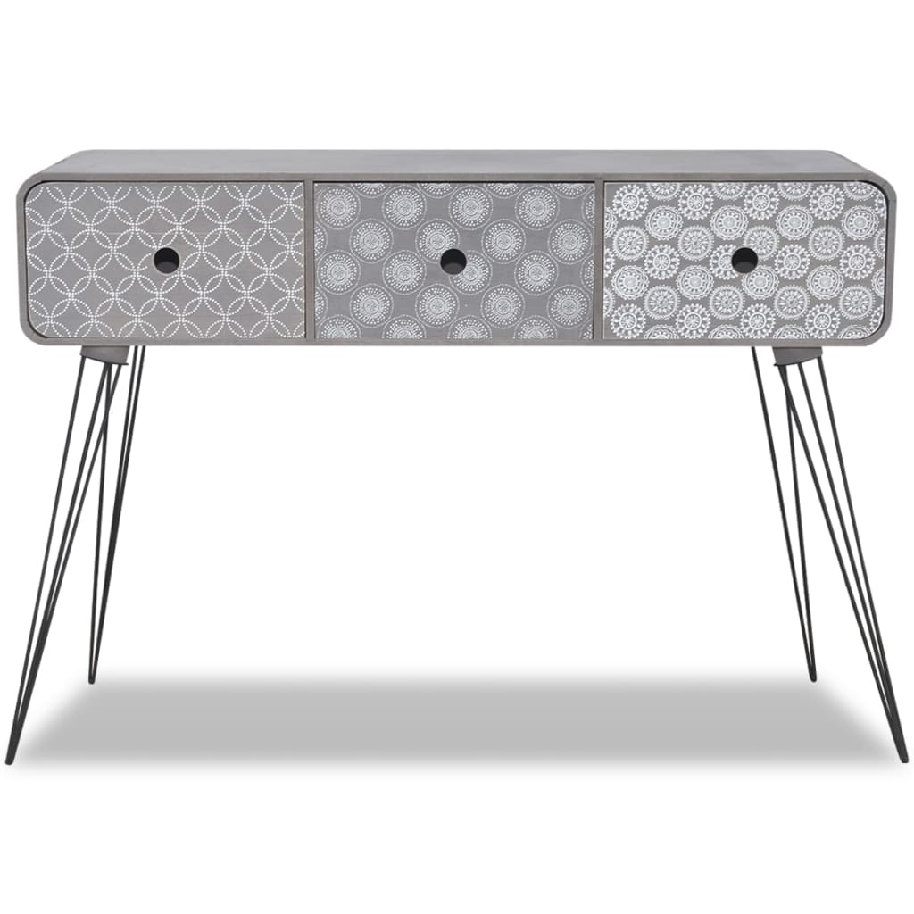 vidaXL Konsollbord med 3 skuffer grå
