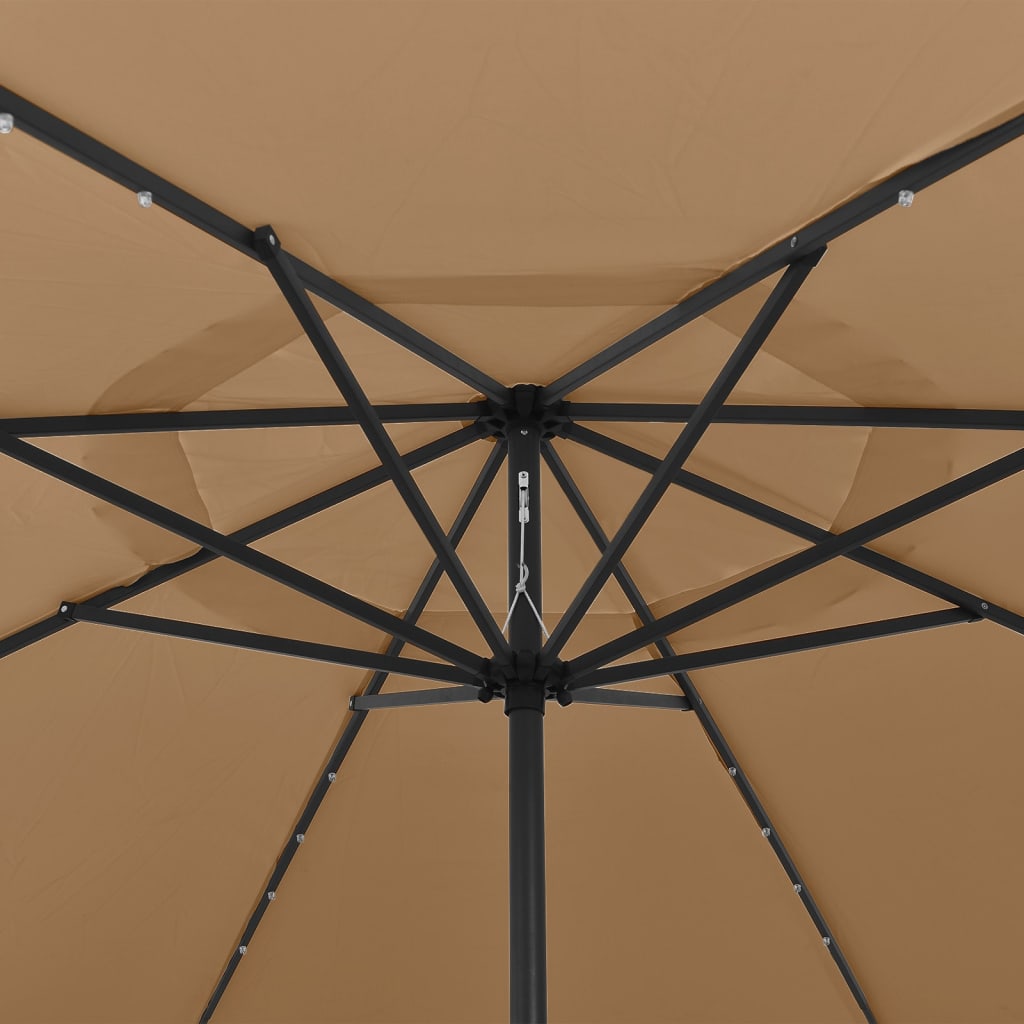 vidaXL Parasoll med LED-lys og metallstang 400 cm gråbrun
