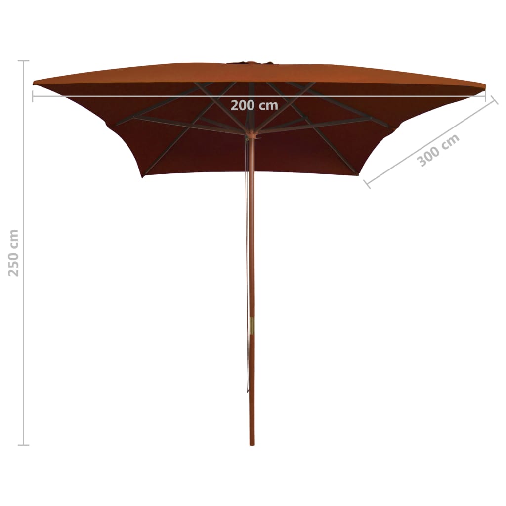 vidaXL Utendørs parasoll med trestang terrakotta 200x300 cm
