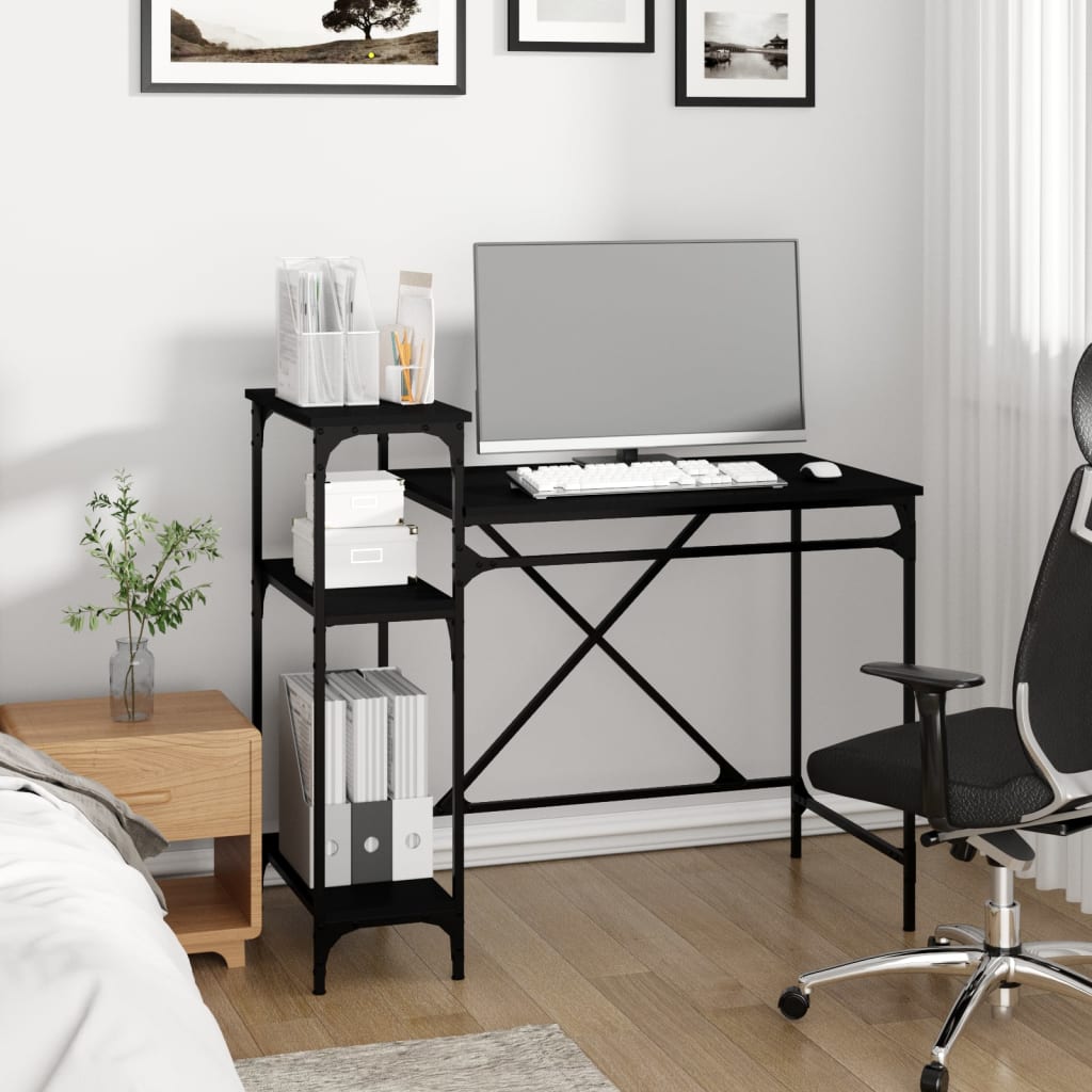 vidaXL Skrivebord med hyller svart 105x50x90 cm konstruert tre og jern