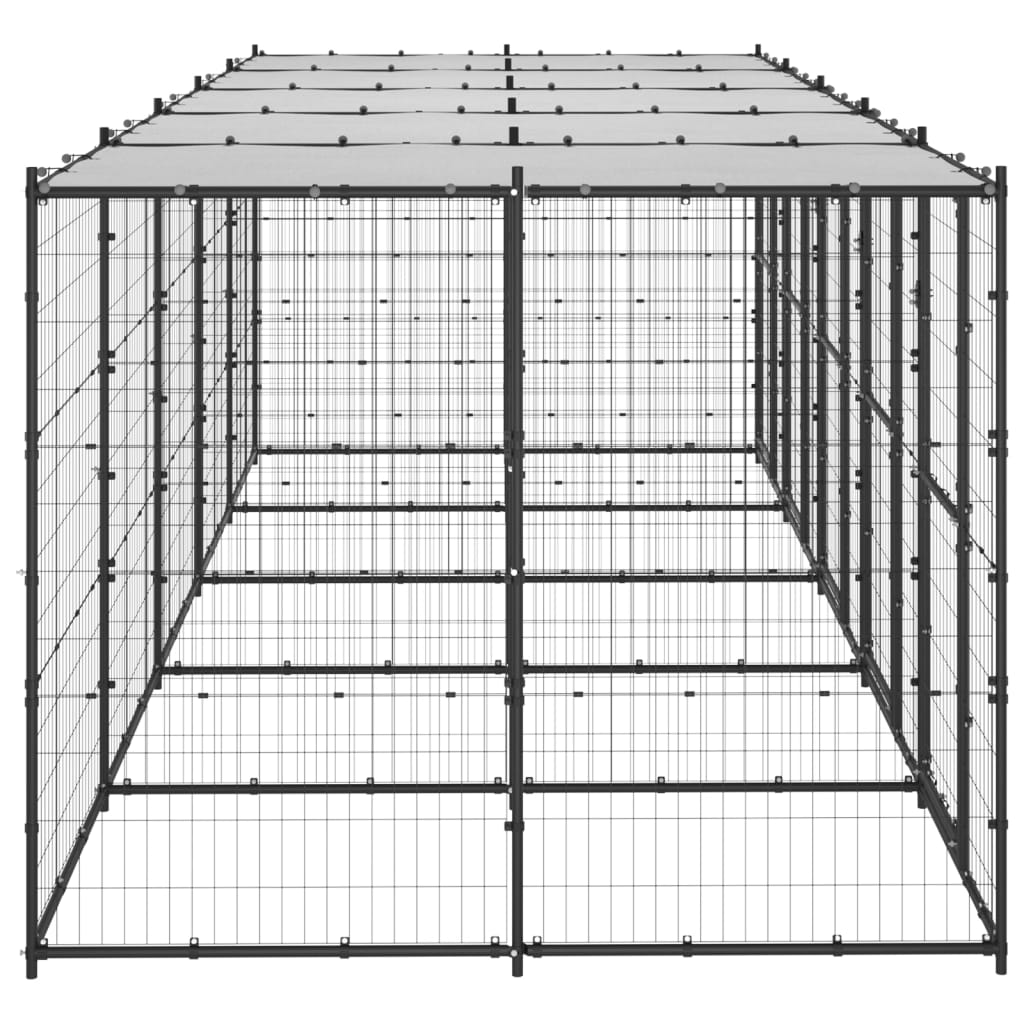 vidaXL Utendørs hundegård med tak 12,1 m² stål