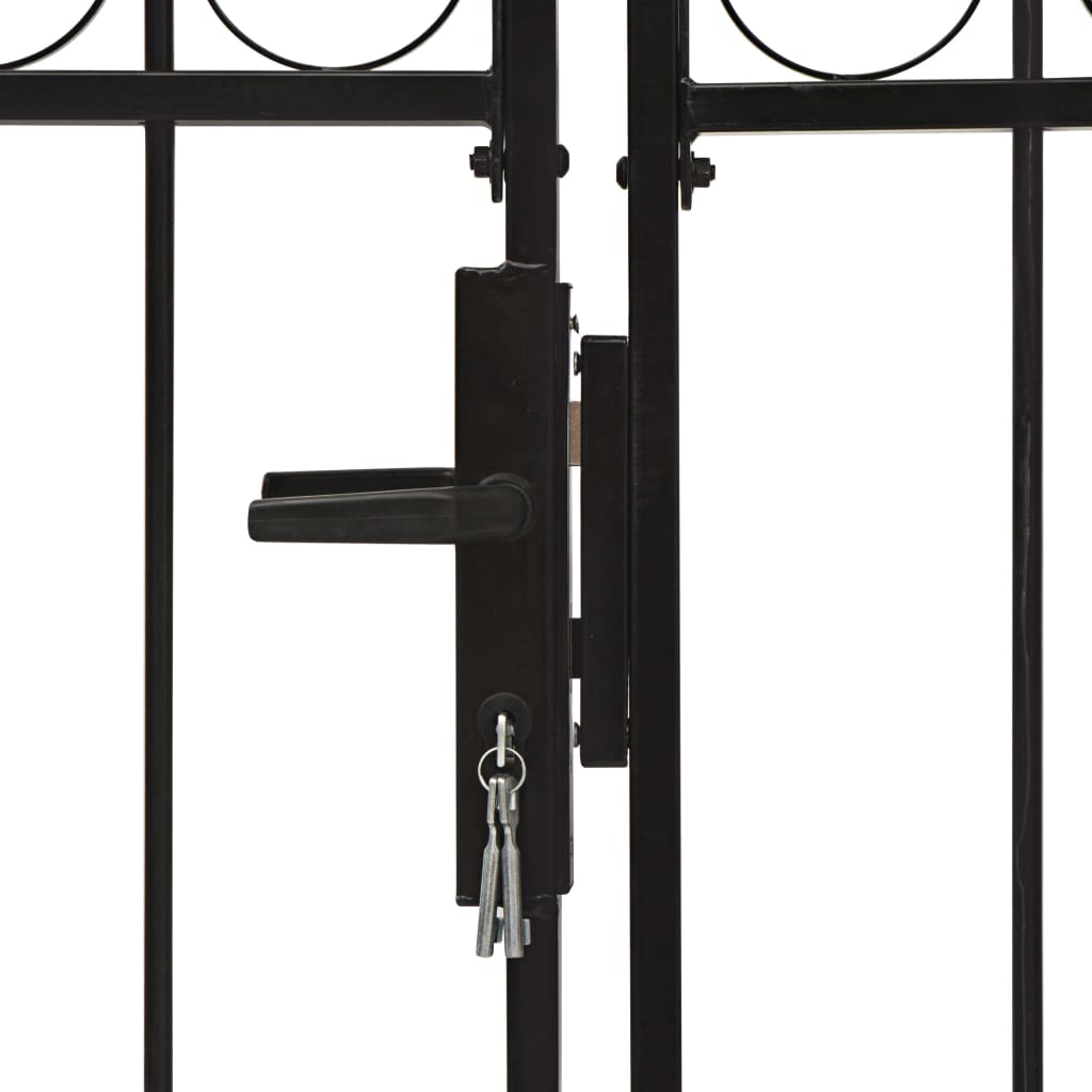 vidaXL Hageport med dobbel dør og buet topp stål 400x150 cm svart