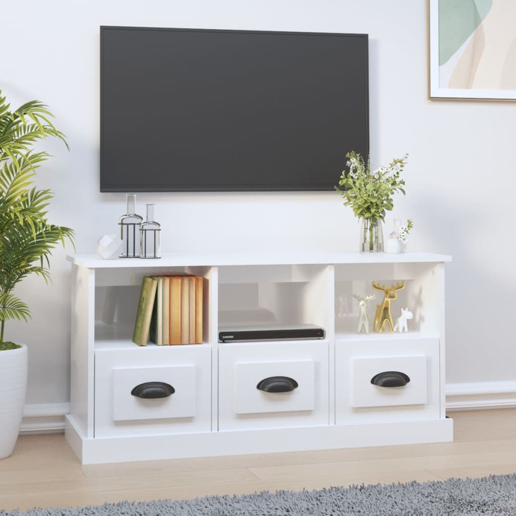 vidaXL TV-benk høyglans hvit 100x35x50 cm konstruert tre