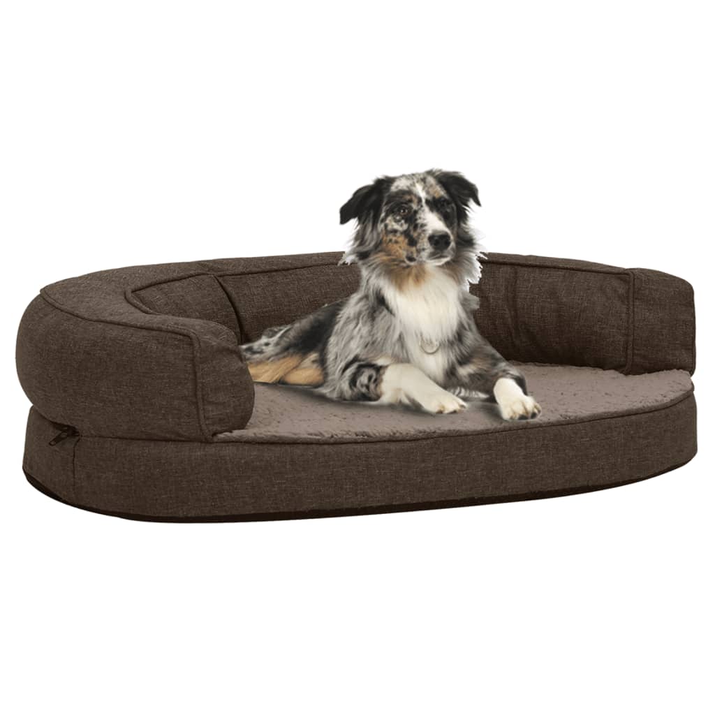 vidaXL Ergonomisk hundeseng med linutseende og fleece 75x53 cm brun