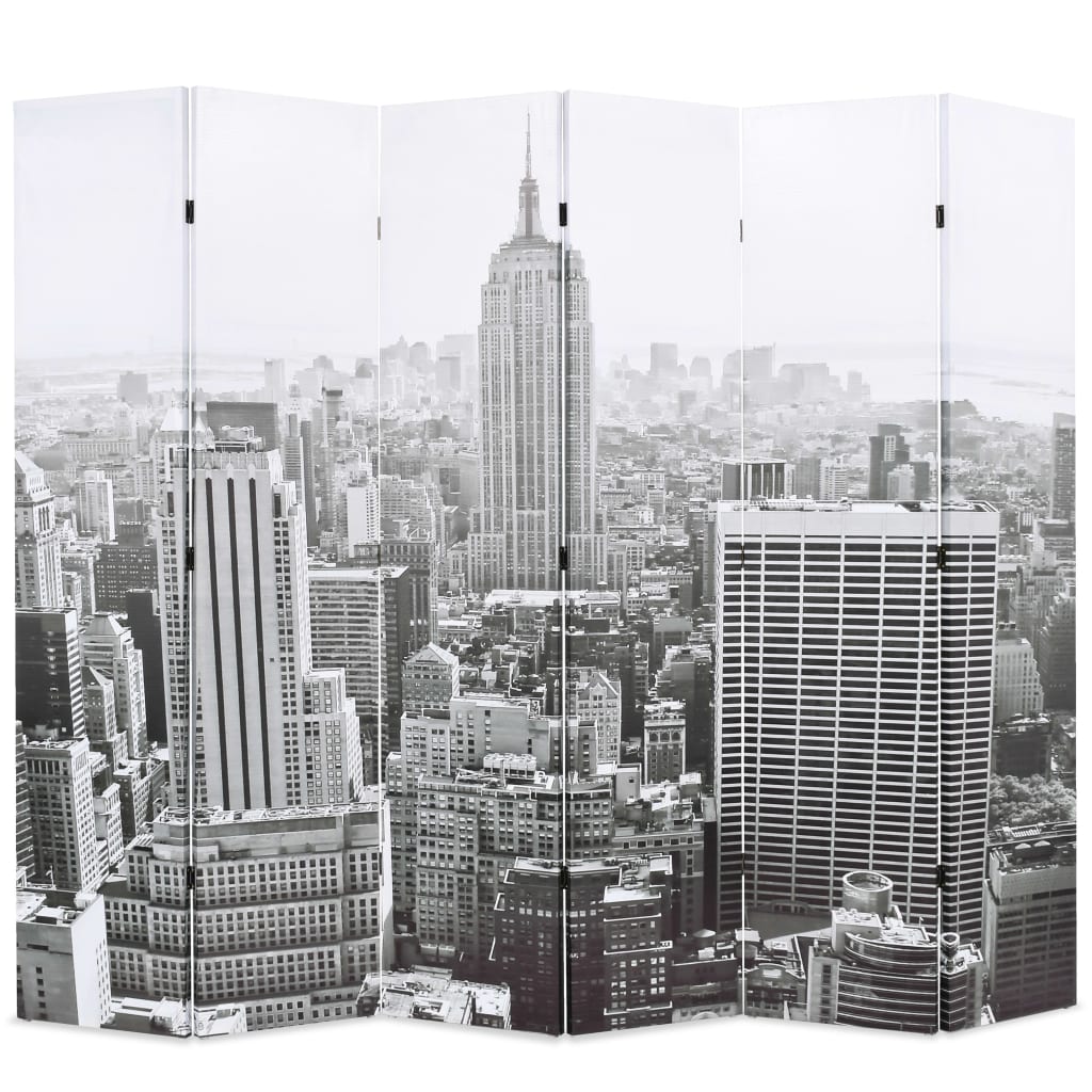 vidaXL Sammenleggbar romdeler 228x170 cm New York dagtid svart og hvit