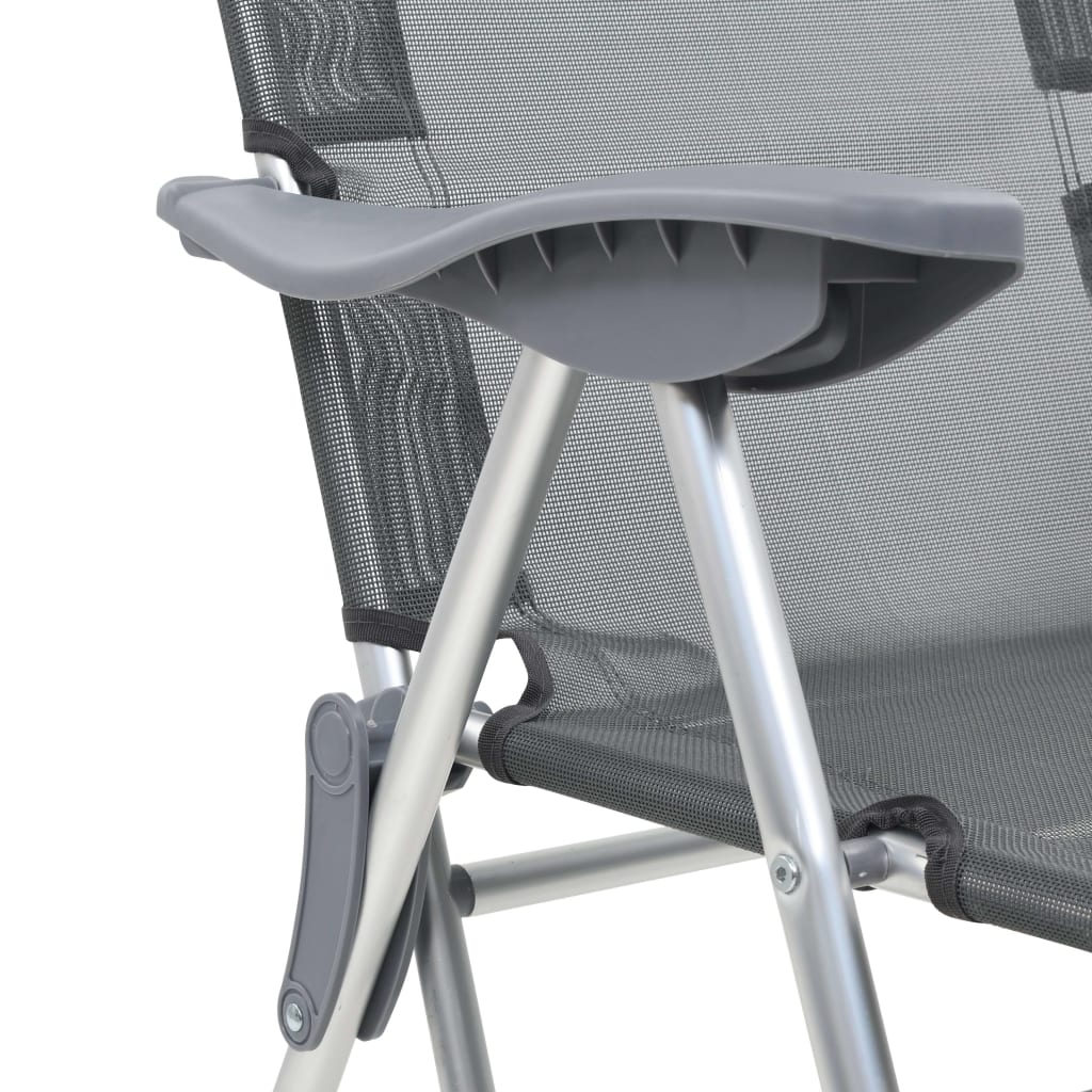 vidaXL Sammenleggbare campingstoler med fotstøtter 2 stk grå textilene