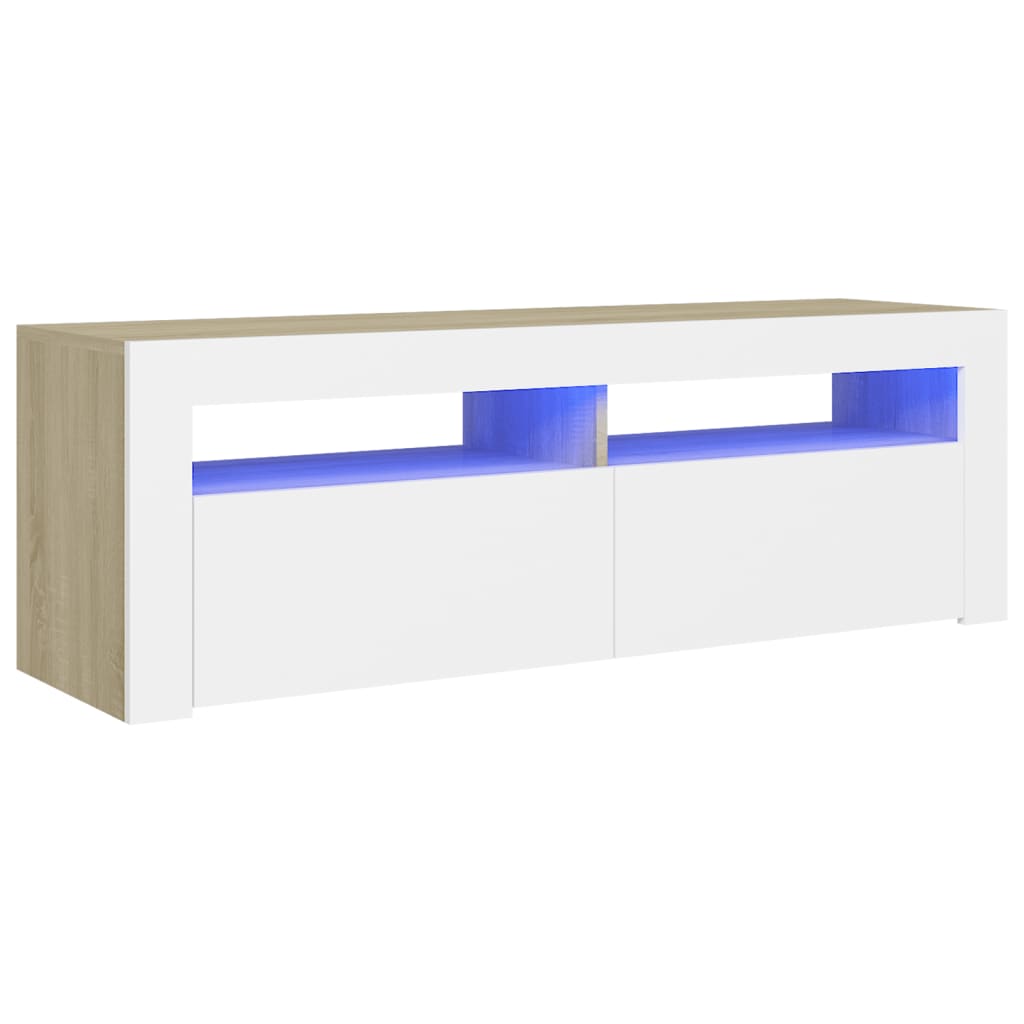 vidaXL TV-benk med LED-lys hvit og sonoma eik 120x35x40 cm
