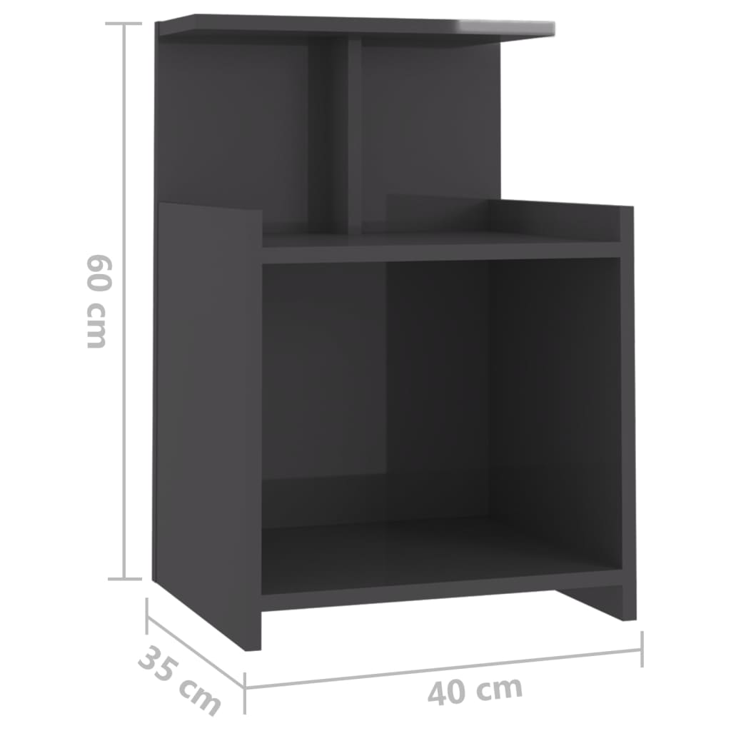 vidaXL Nattbord høyglans grå 40x35x60 cm sponplate