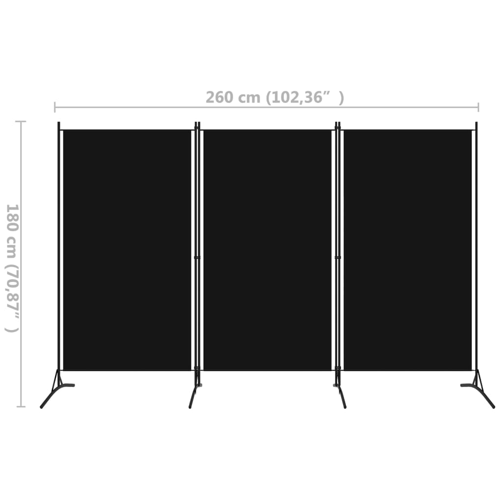 vidaXL Romdeler 3 paneler svart 260x180 cm