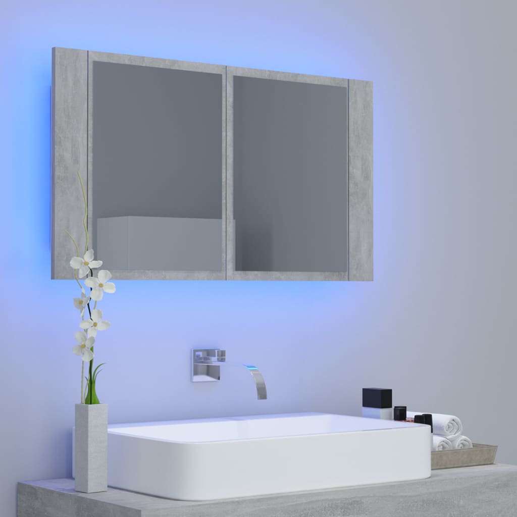 vidaXL LED-speilskap betonggrå 80x12x45 cm akryl