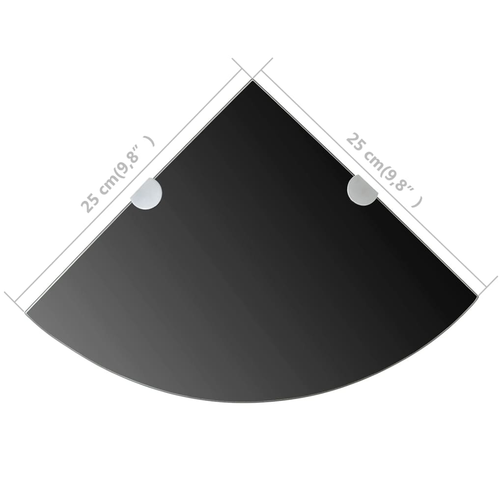 vidaXL Hjørnehylle med kromstøtter svart glass 25x25 cm