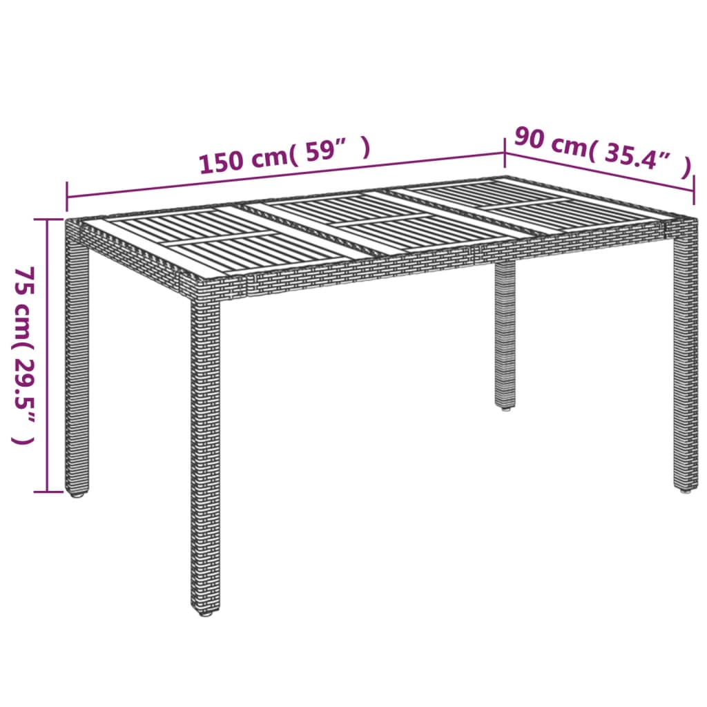 vidaXL Hagebord med treplate svart 150x90x75 cm polyrotting