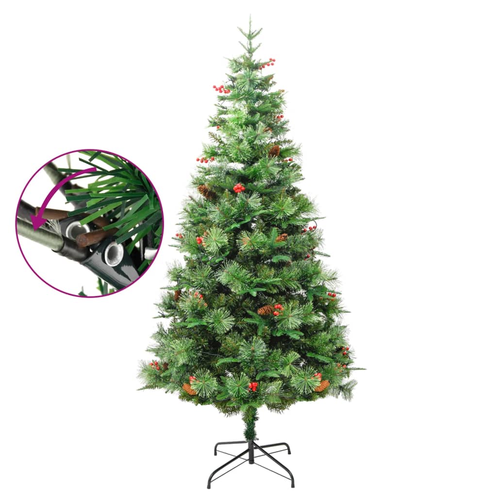 vidaXL Forhåndsbelyst juletre med kongler grønn 195 cm PVC og PE
