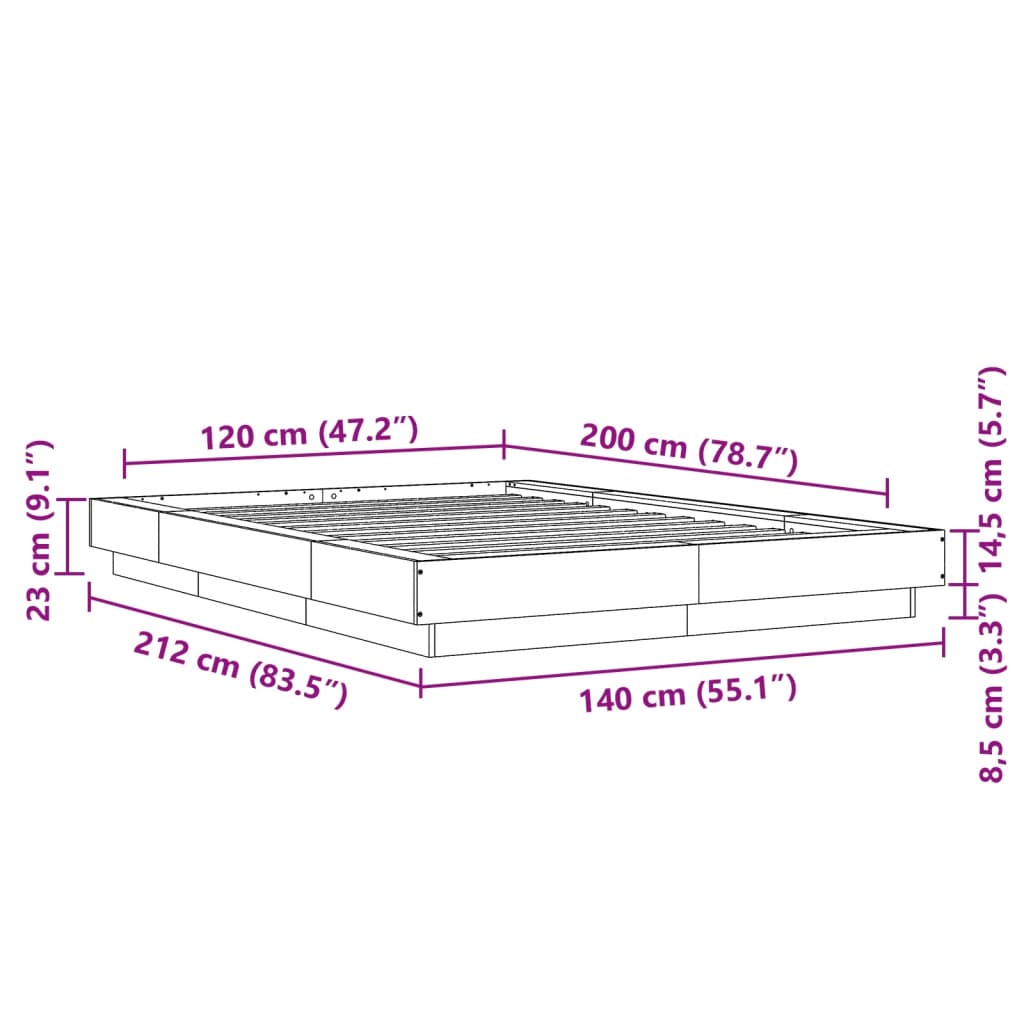 Sengeramme Med Led-Lys Sonoma Eik 120X200 Cm Konstruert Tre main image 1