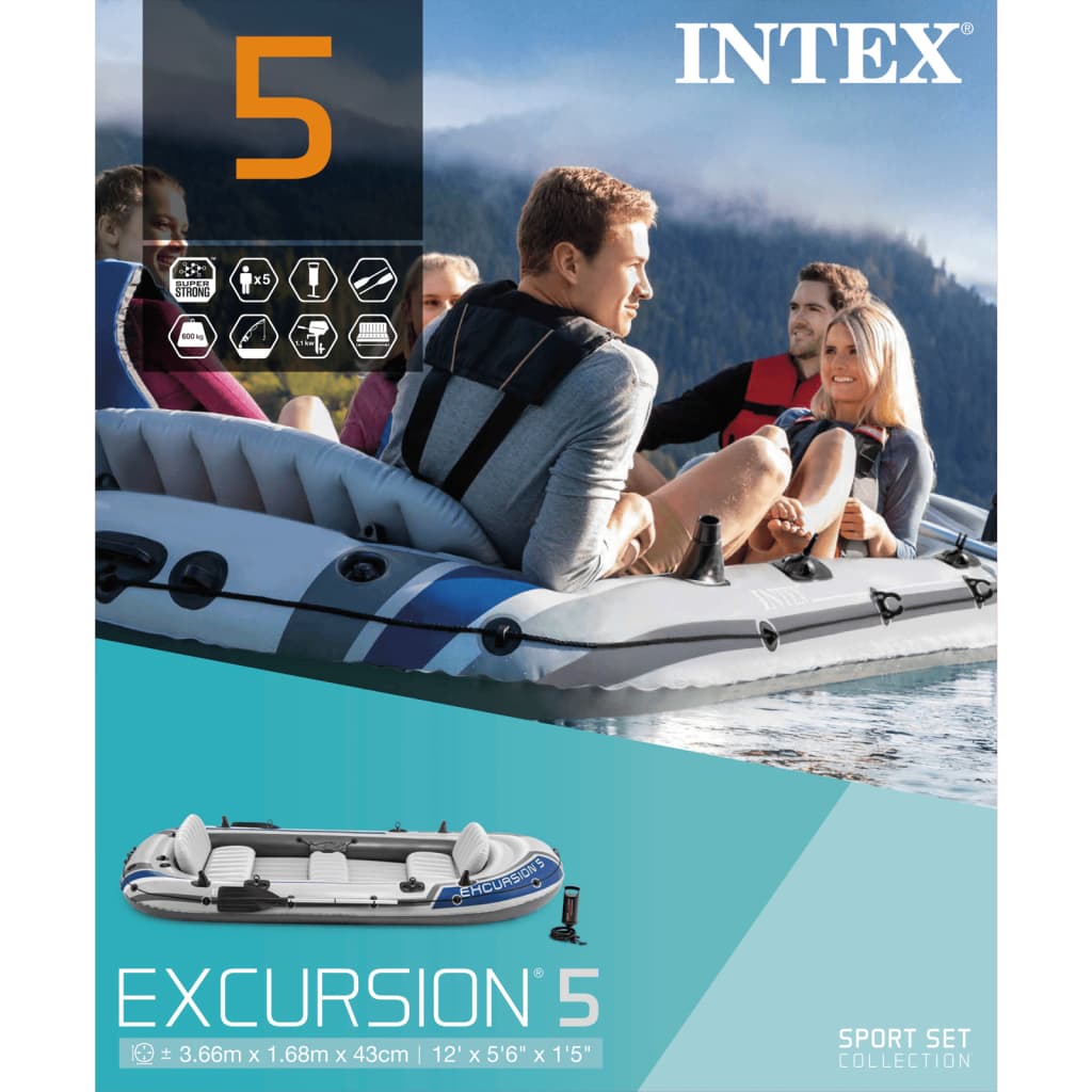 Intex Excursion 5 Oppblåsbar båt med årer og pumpe 68325NP