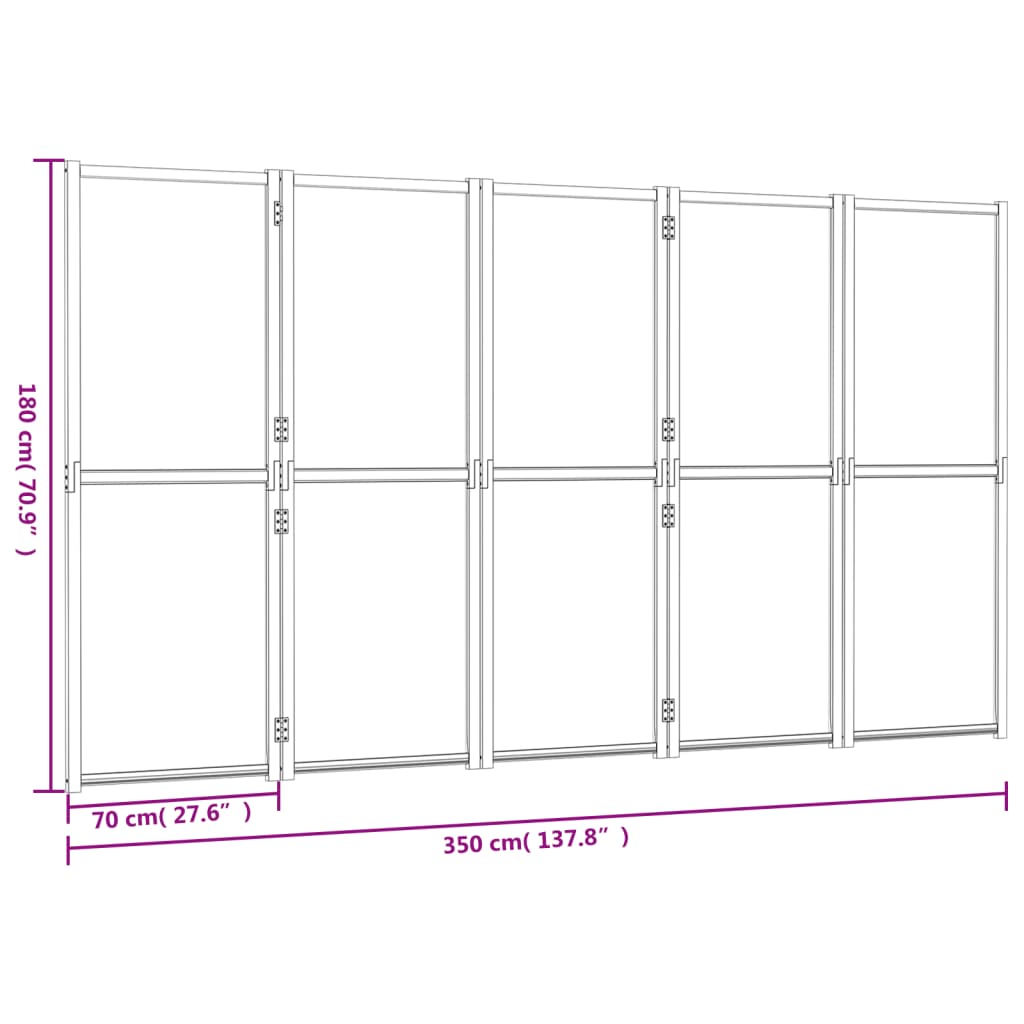 vidaXL Romdeler 5 paneler kremhvit 350x180 cm