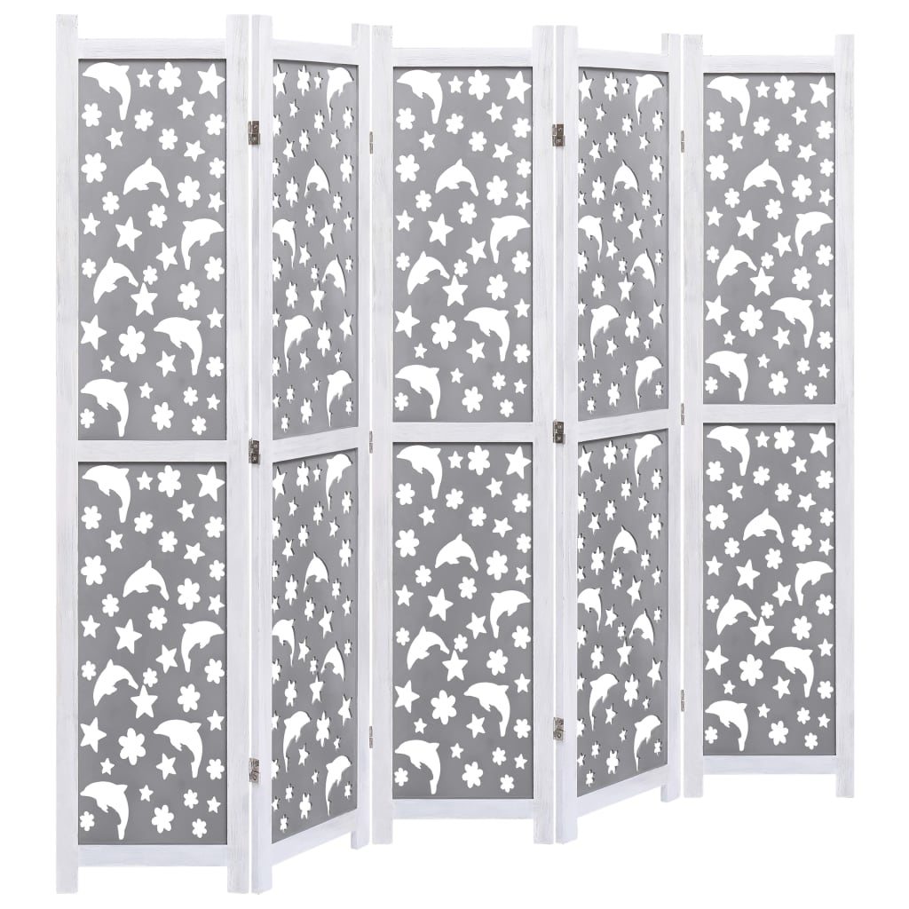 vidaXL Romdeler 5 paneler grå 175x165 cm heltre