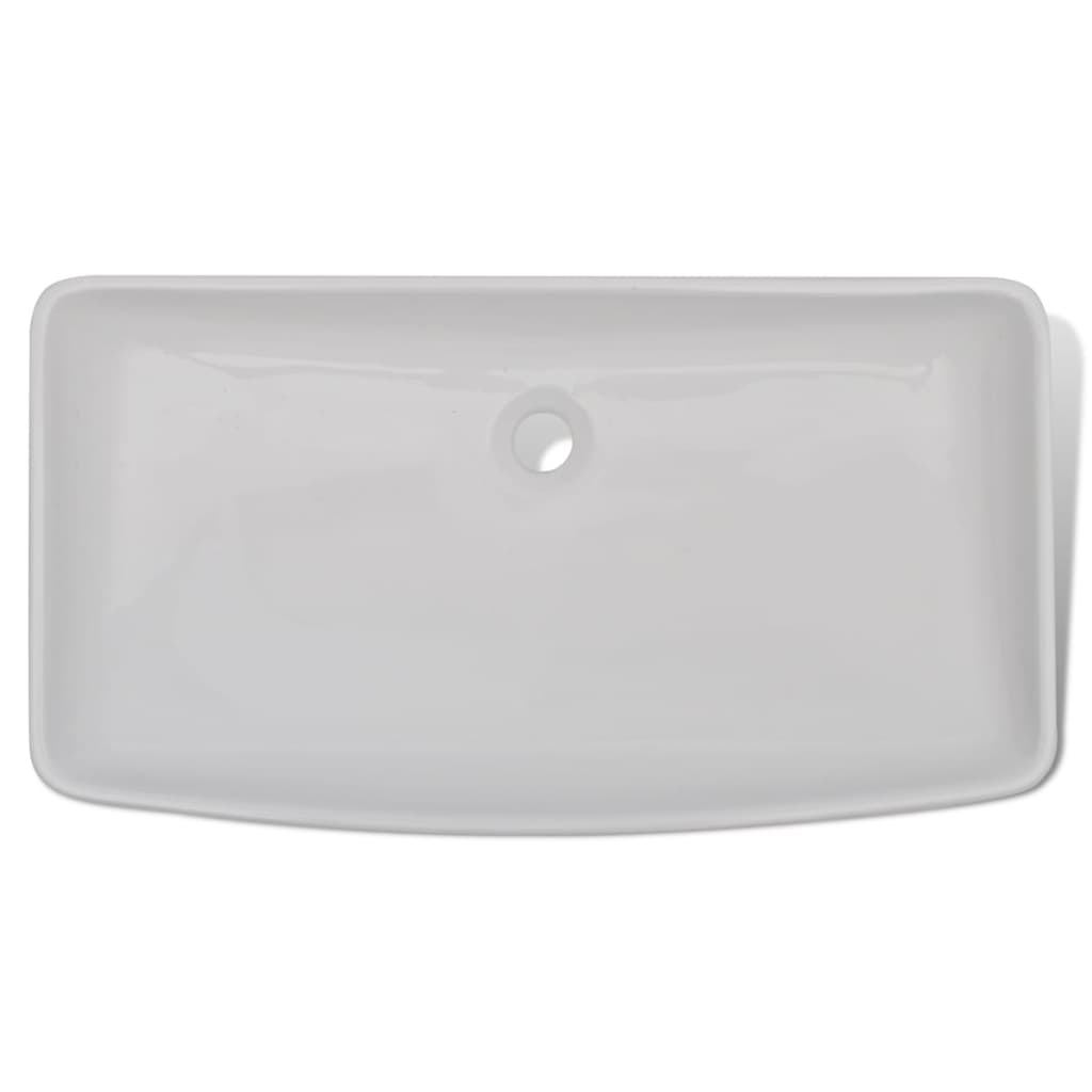 vidaXL Baderomsvask med kran keramisk rektangulær hvit