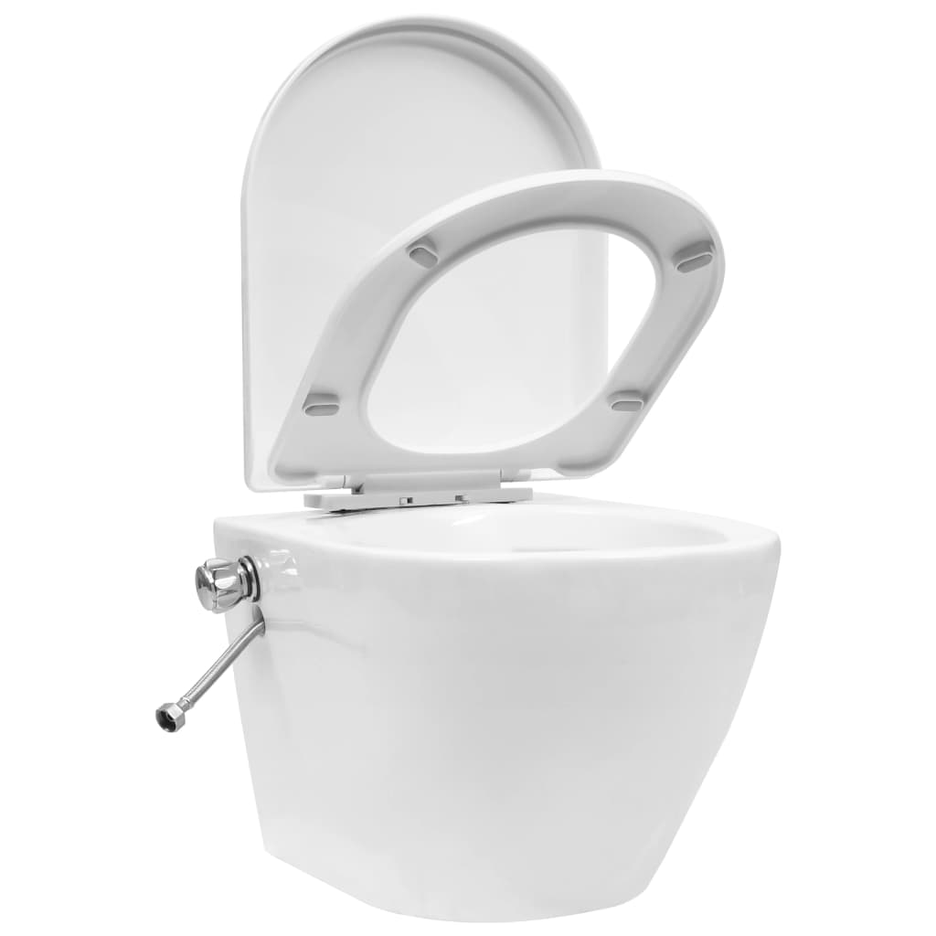 vidaXL Veggmontert toalett med bidéfunksjon kantløst keramikk hvit