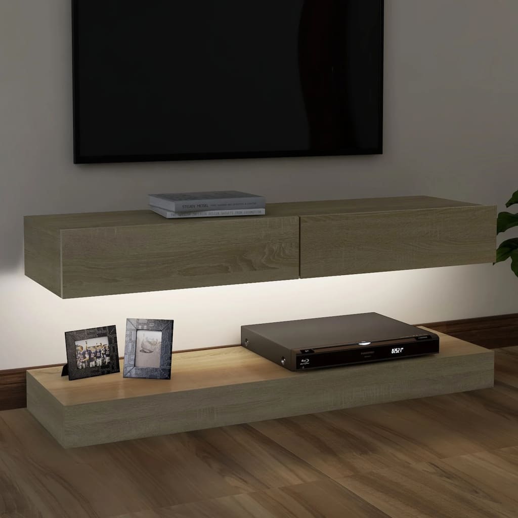 vidaXL TV-benk med LED-lys sonoma eik 120x35 cm